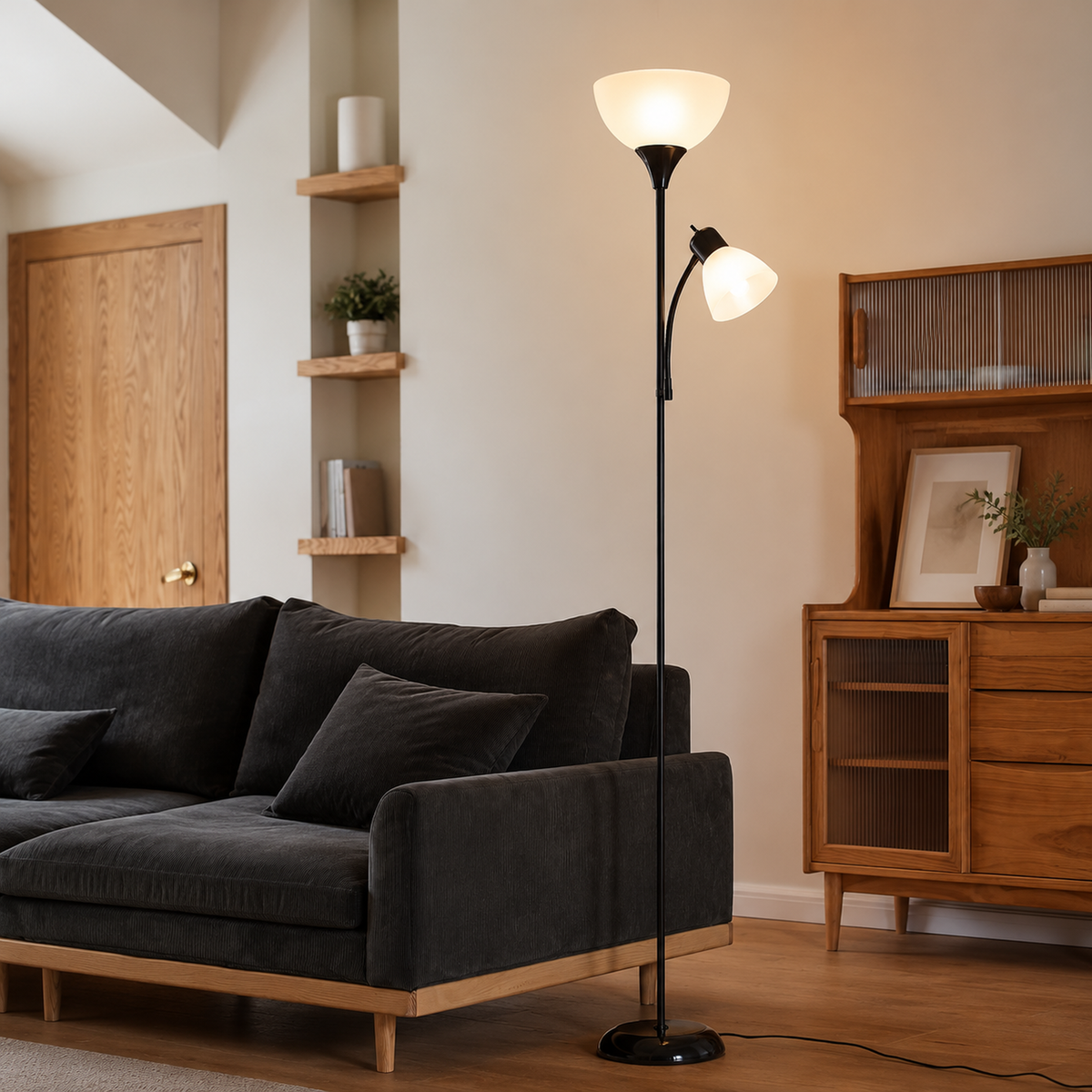 72.9-Inch Torchiere Floor Lamp with Adjustable Reading Light, Black