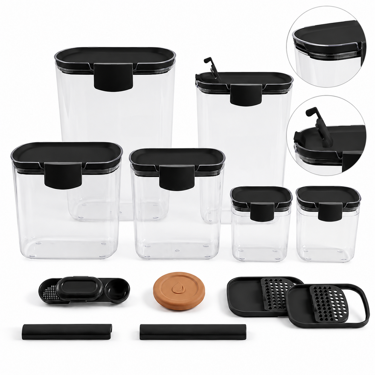 6 Piece Airtight Baking Ingredient Storage Container Set with Measuring Accessories