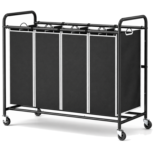4-Bag Rolling Laundry Sorter Cart, 180L Oxford Fabric Hamper with Removable Bags, Locking Wheels, 100 lb Capacity, Black